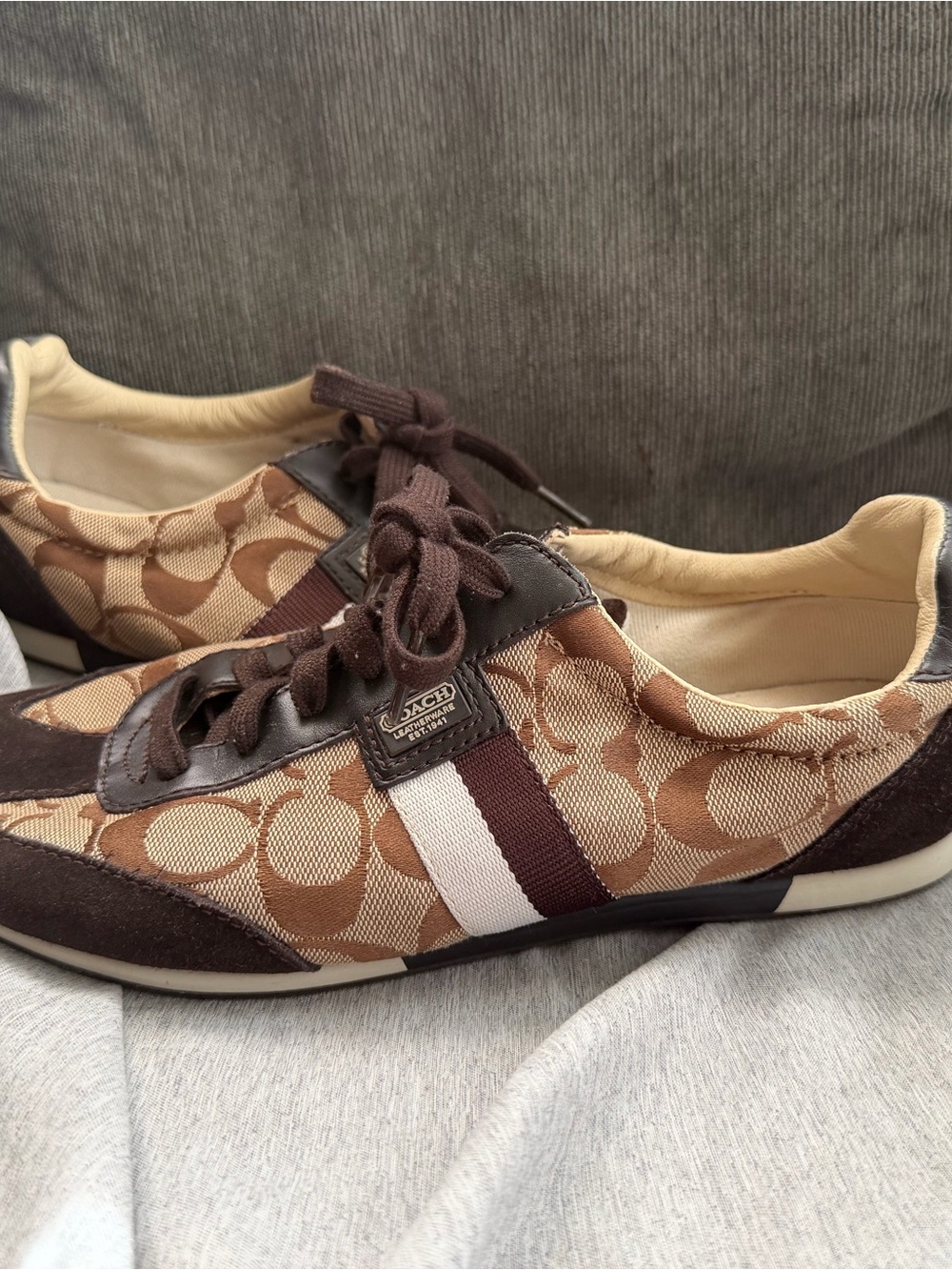 Coach Brown and Tan Signature Stripe Sneakers